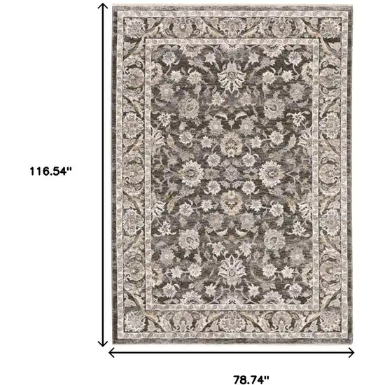 6' X 9' Grey And Ivory Oriental Power Loom Stain Resistant Area Rug With Fringe Photo 3