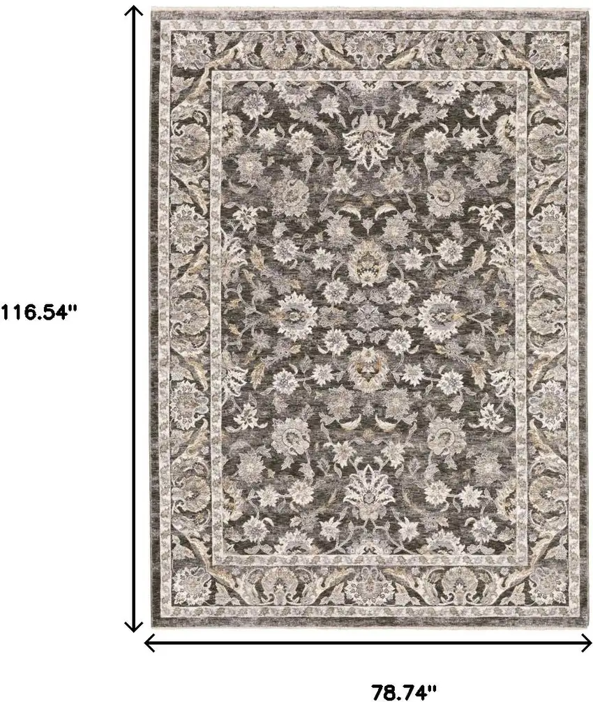 6' X 9' Grey And Ivory Oriental Power Loom Stain Resistant Area Rug With Fringe Photo 3