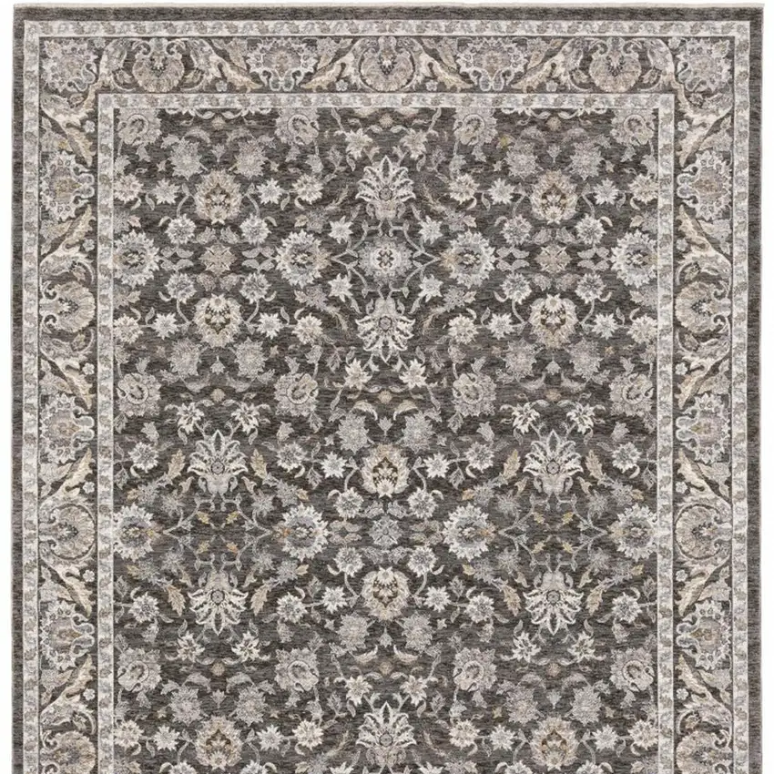 Grey And Ivory Oriental Power Loom Stain Resistant Area Rug With Fringe Photo 6