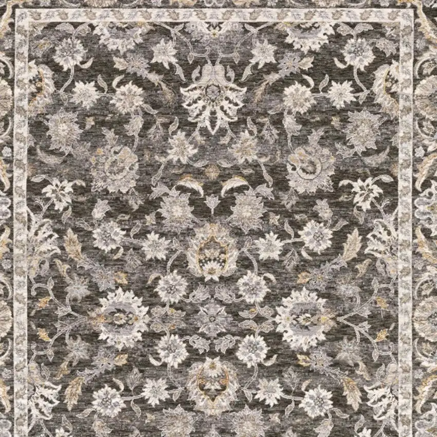 Grey And Ivory Oriental Power Loom Stain Resistant Area Rug With Fringe Photo 5