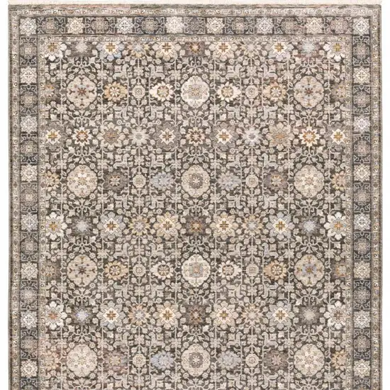 Grey And Ivory Oriental Power Loom Stain Resistant Area Rug With Fringe Photo 8