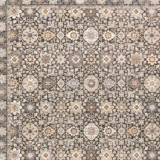 Grey And Ivory Oriental Power Loom Stain Resistant Area Rug With Fringe Photo 6