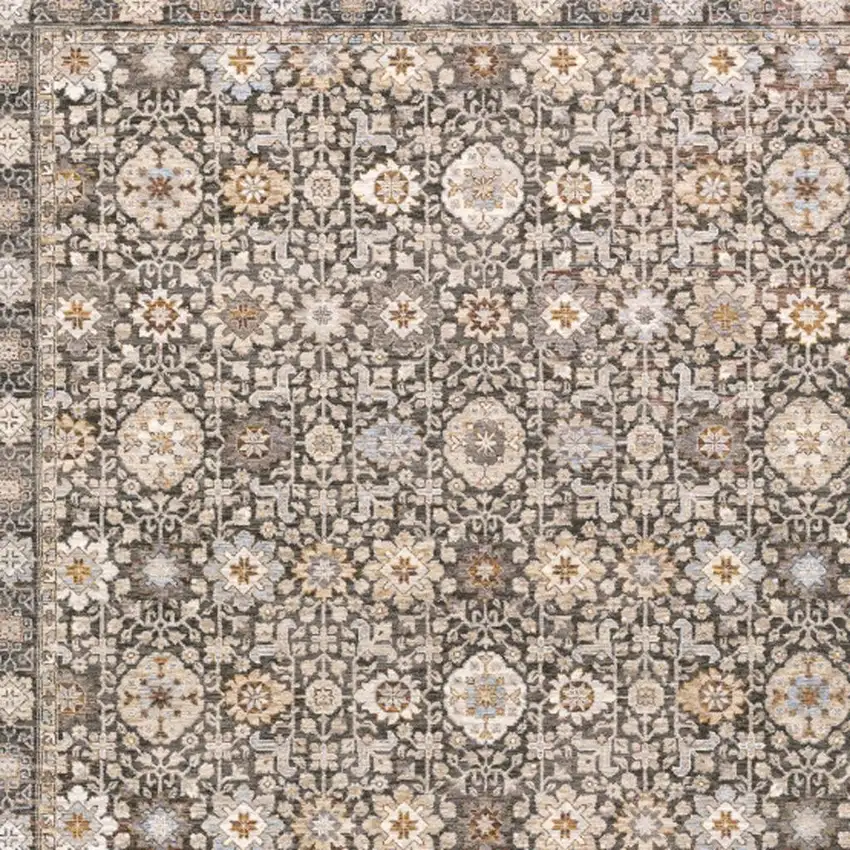 Grey And Ivory Oriental Power Loom Stain Resistant Area Rug With Fringe Photo 6