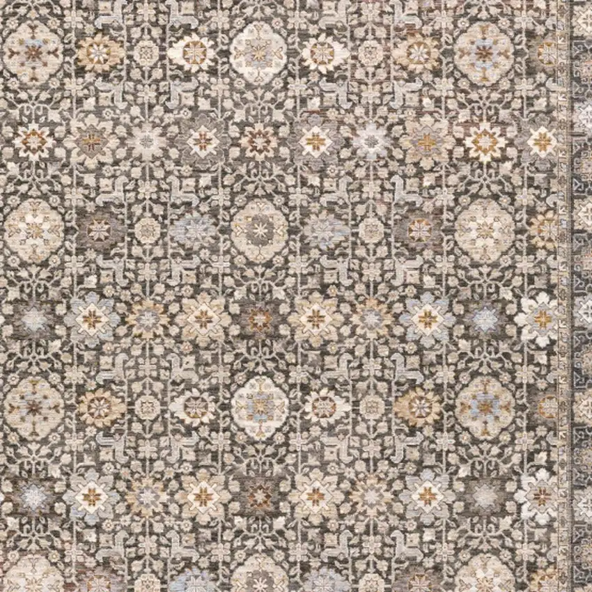 Grey And Ivory Oriental Power Loom Stain Resistant Area Rug With Fringe Photo 7