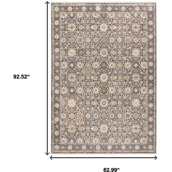 Charcoal And Ivory Oriental Area Rug With Fringe Photo 3