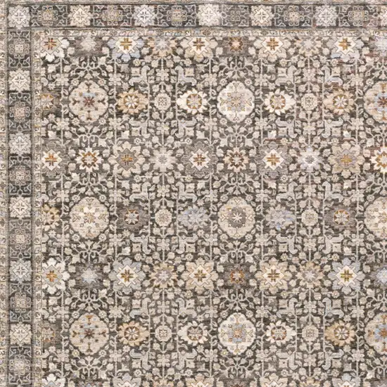 Charcoal And Ivory Oriental Area Rug With Fringe Photo 7