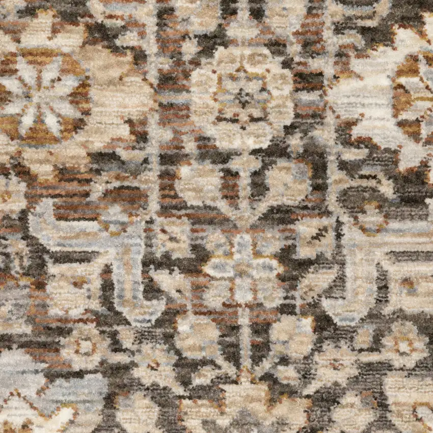 Charcoal And Ivory Oriental Area Rug With Fringe Photo 4