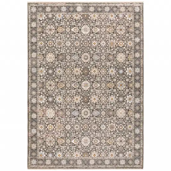Charcoal And Ivory Oriental Area Rug With Fringe Photo 2