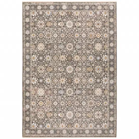 Grey And Ivory Oriental Power Loom Stain Resistant Area Rug With Fringe Photo 2