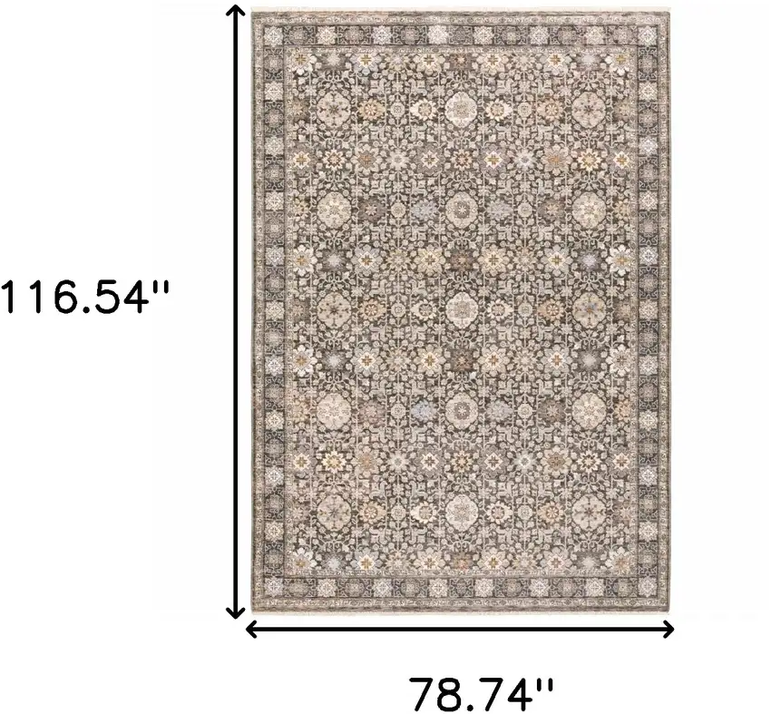Gray and Ivory Oriental Power Loom Area Rug With Fringe Photo 3