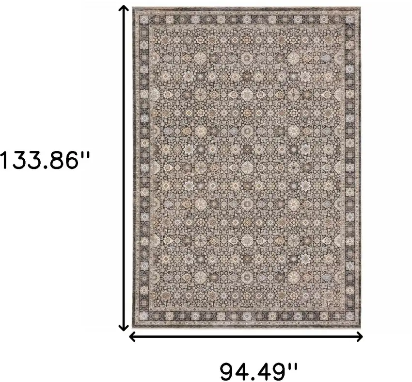 Grey And Ivory Oriental Power Loom Stain Resistant Area Rug With Fringe Photo 3