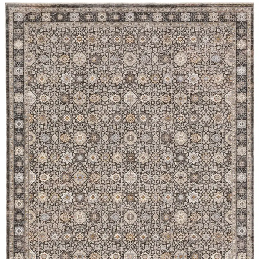 Grey And Ivory Oriental Power Loom Stain Resistant Area Rug With Fringe Photo 9