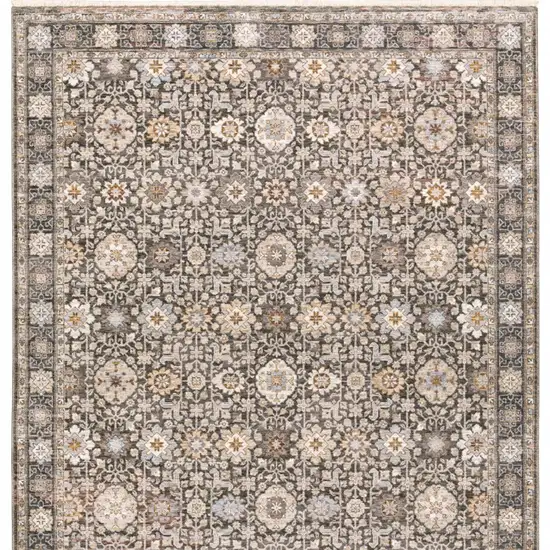 Charcoal And Ivory Oriental Area Rug With Fringe Photo 7
