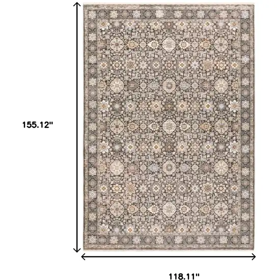 Charcoal And Ivory Oriental Area Rug With Fringe Photo 3