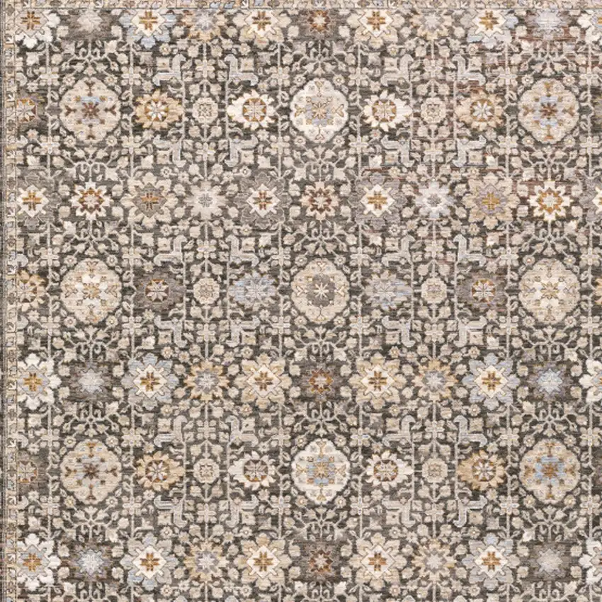 Charcoal And Ivory Oriental Area Rug With Fringe Photo 6