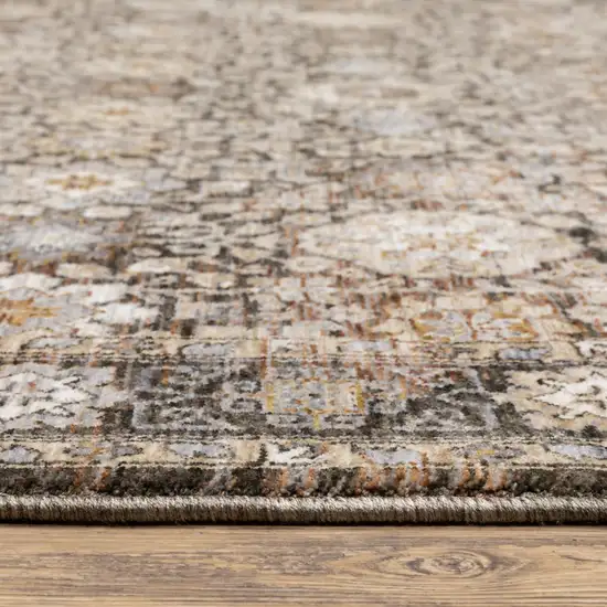 Charcoal And Ivory Oriental Area Rug With Fringe Photo 5