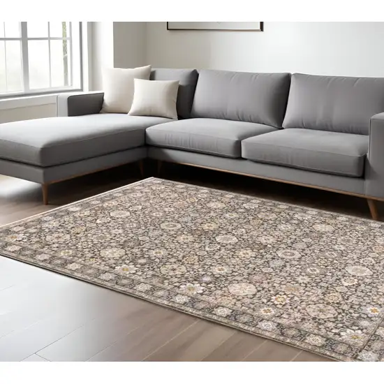 Charcoal And Ivory Oriental Area Rug With Fringe Photo 1