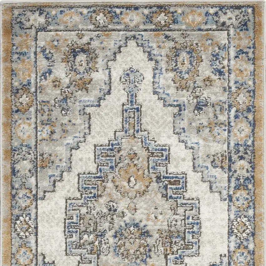 Grey And Light Blue Oriental Power Loom Non Skid Area Rug Photo 4