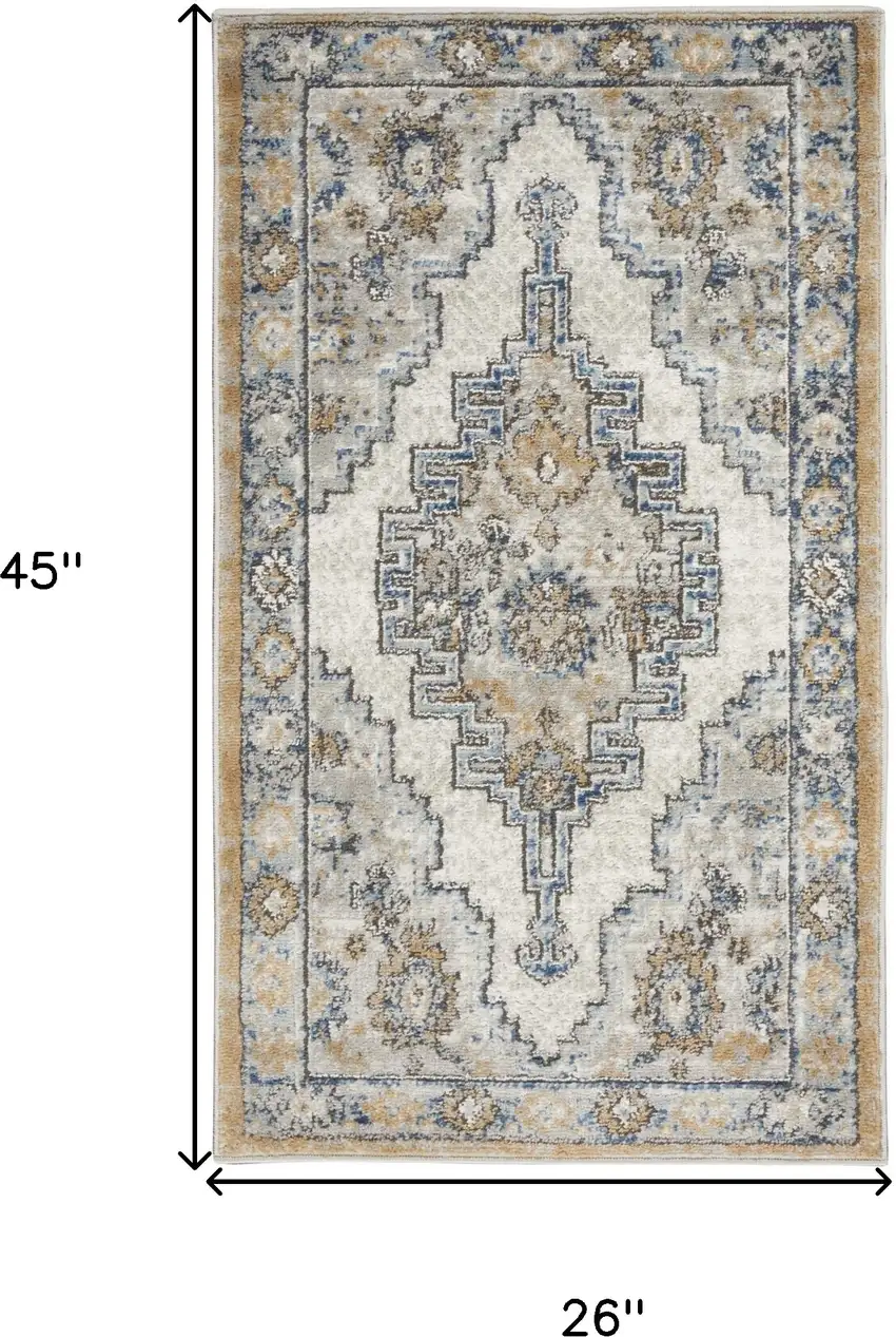 Grey And Light Blue Oriental Power Loom Non Skid Area Rug Photo 5