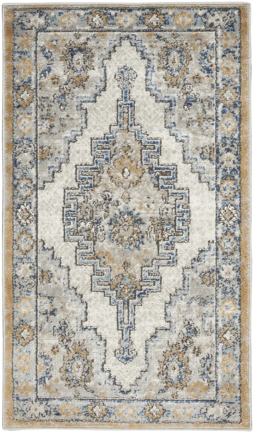 Grey And Light Blue Oriental Power Loom Non Skid Area Rug Photo 1