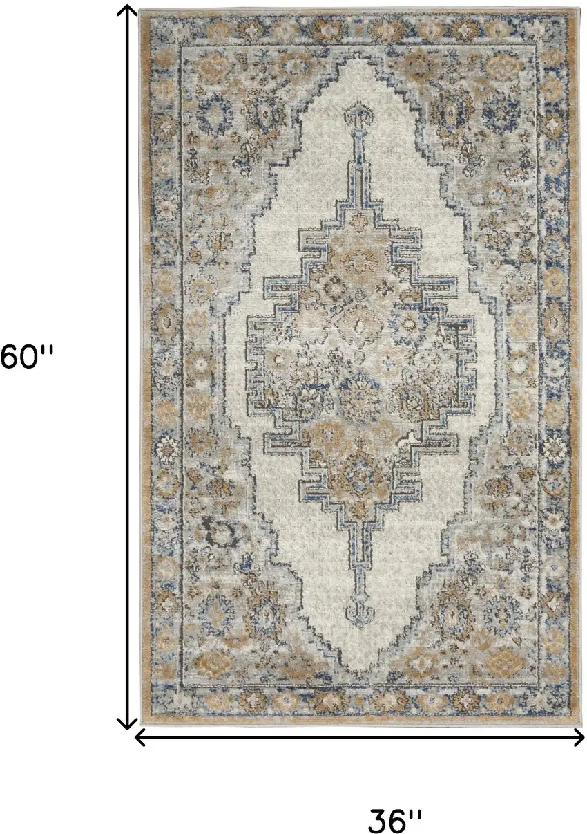 Grey And Light Blue Oriental Power Loom Non Skid Area Rug Photo 5