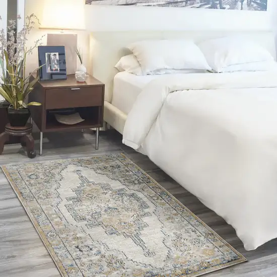 Grey And Light Blue Oriental Power Loom Non Skid Area Rug Photo 4