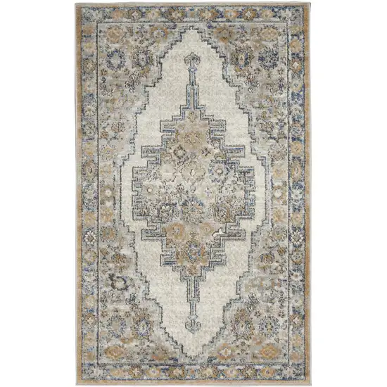 Grey And Light Blue Oriental Power Loom Non Skid Area Rug Photo 2