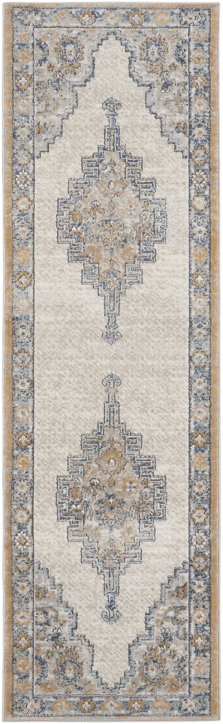 Grey And Light Blue Oriental Power Loom Non Skid Runner Rug Photo 4