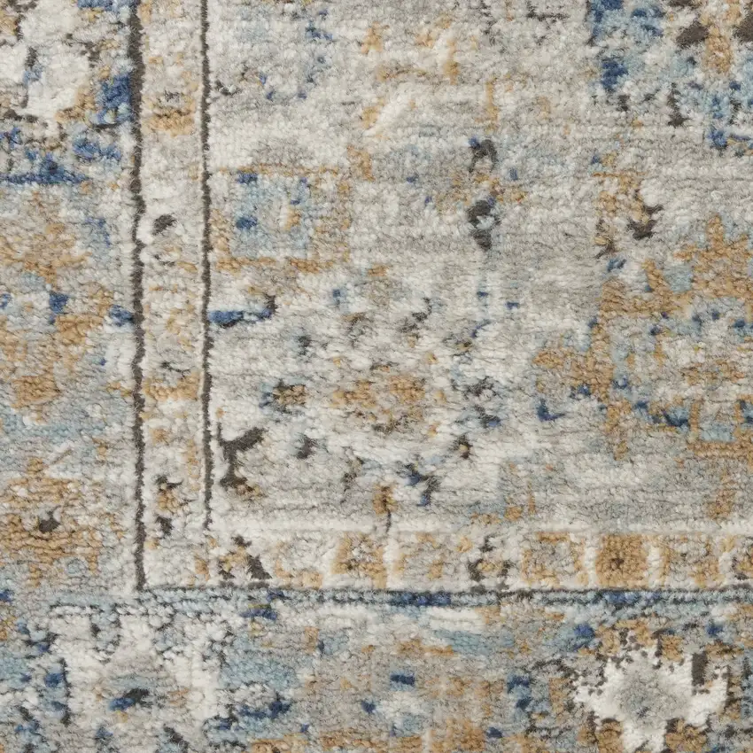 Grey And Light Blue Oriental Power Loom Non Skid Runner Rug Photo 3