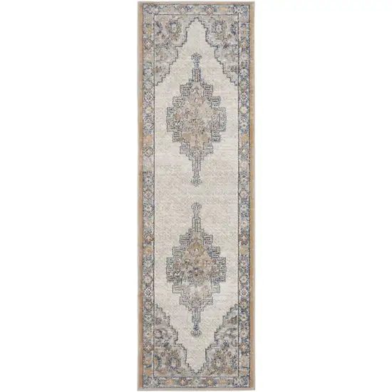 Grey And Light Blue Oriental Power Loom Non Skid Runner Rug Photo 6