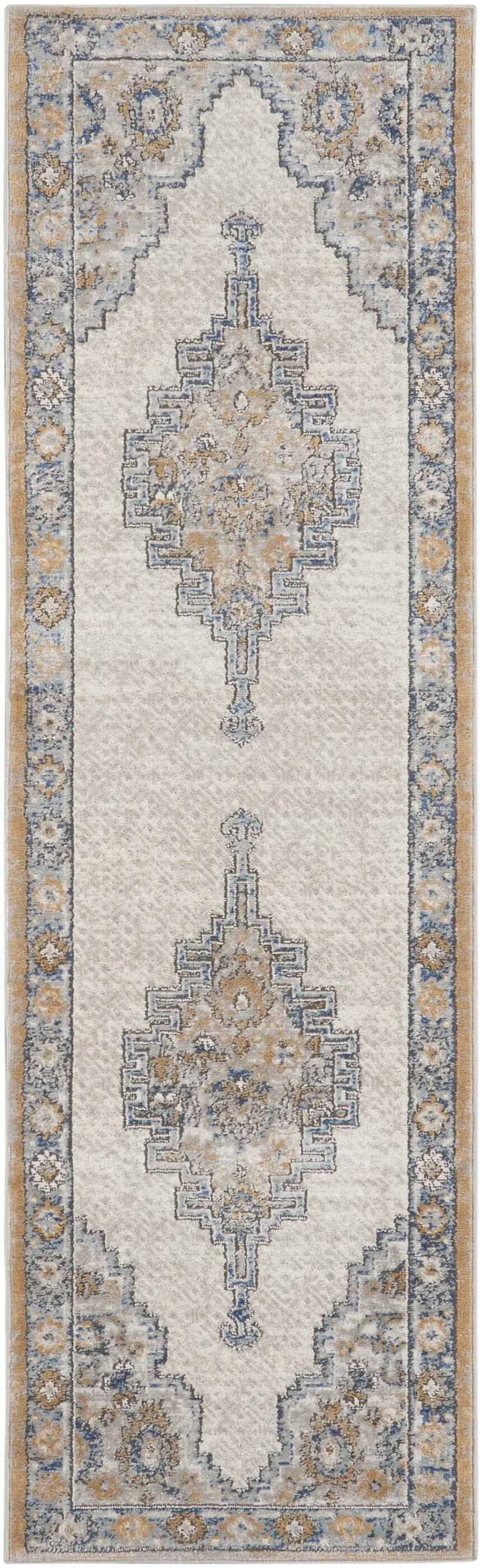 Grey And Light Blue Oriental Power Loom Non Skid Runner Rug Photo 6
