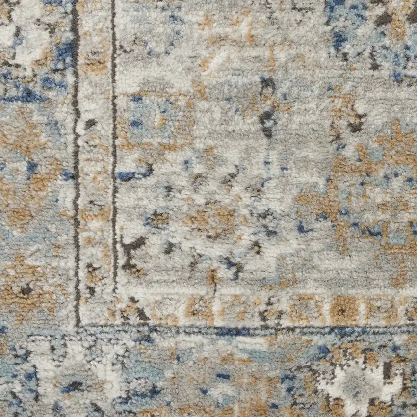 Grey And Light Blue Oriental Power Loom Non Skid Runner Rug Photo 6