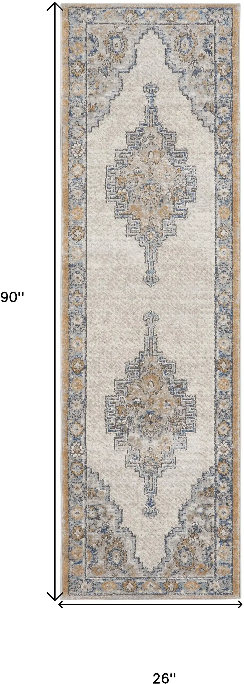 Grey And Light Blue Oriental Power Loom Non Skid Runner Rug Photo 5