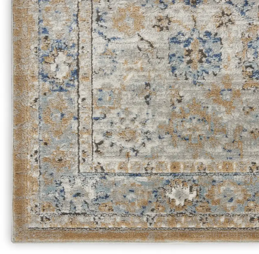 Grey And Light Blue Oriental Power Loom Non Skid Runner Rug Photo 8
