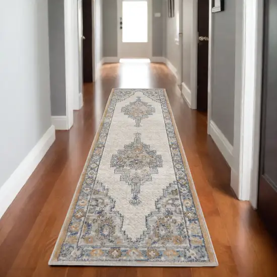 Grey And Light Blue Oriental Power Loom Non Skid Runner Rug Photo 1