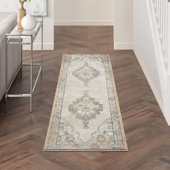 Grey And Light Blue Oriental Power Loom Non Skid Runner Rug Photo 4