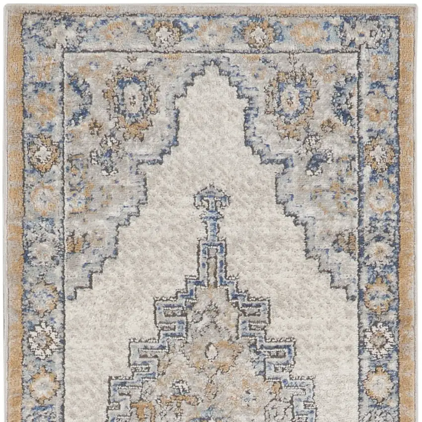 Grey And Light Blue Oriental Power Loom Non Skid Runner Rug Photo 4