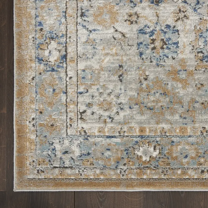 Grey And Light Blue Oriental Power Loom Non Skid Runner Rug Photo 3