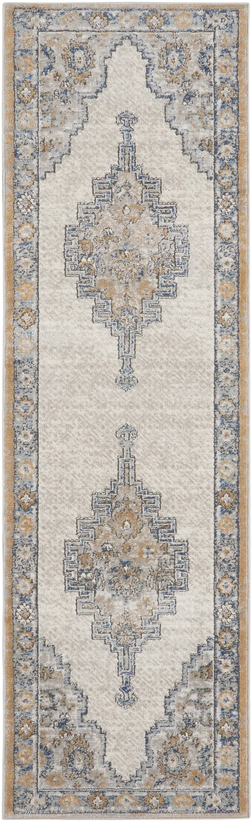 Grey And Light Blue Oriental Power Loom Non Skid Runner Rug Photo 1