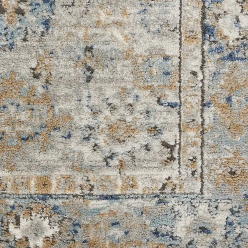 Grey And Light Blue Oriental Power Loom Non Skid Runner Rug Photo 1