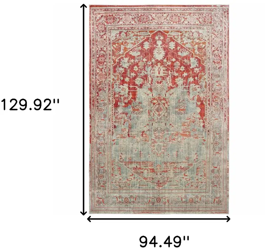 Grey And Orange Oriental Power Loom Stain Resistant Area Rug Photo 5