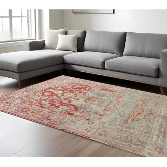 Grey And Orange Oriental Power Loom Stain Resistant Area Rug Photo 1