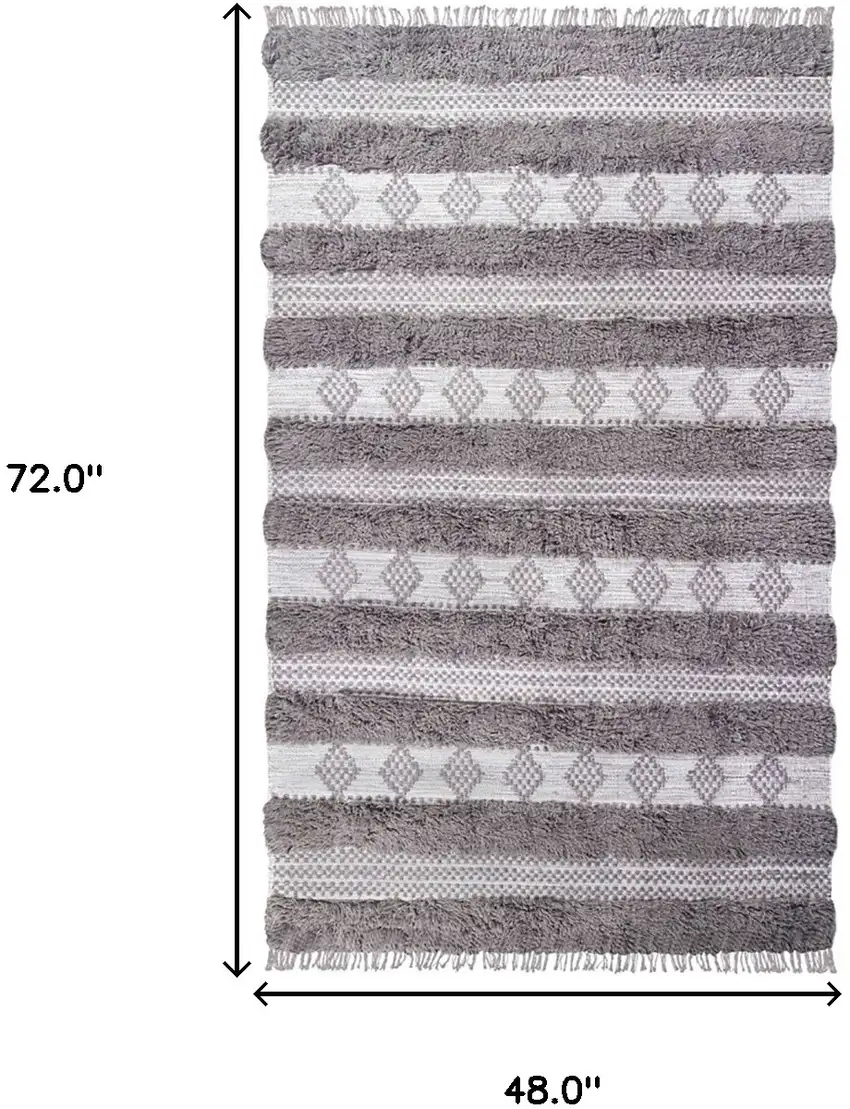 Grey And Silver Wool Striped Flatweave Handmade Stain Resistant Area Rug With Fringe Photo 2