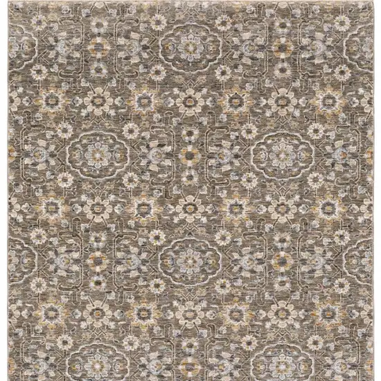 Grey And Tan Floral Power Loom Stain Resistant Area Rug With Fringe Photo 7