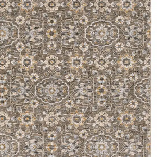 Grey And Tan Floral Power Loom Stain Resistant Area Rug With Fringe Photo 6