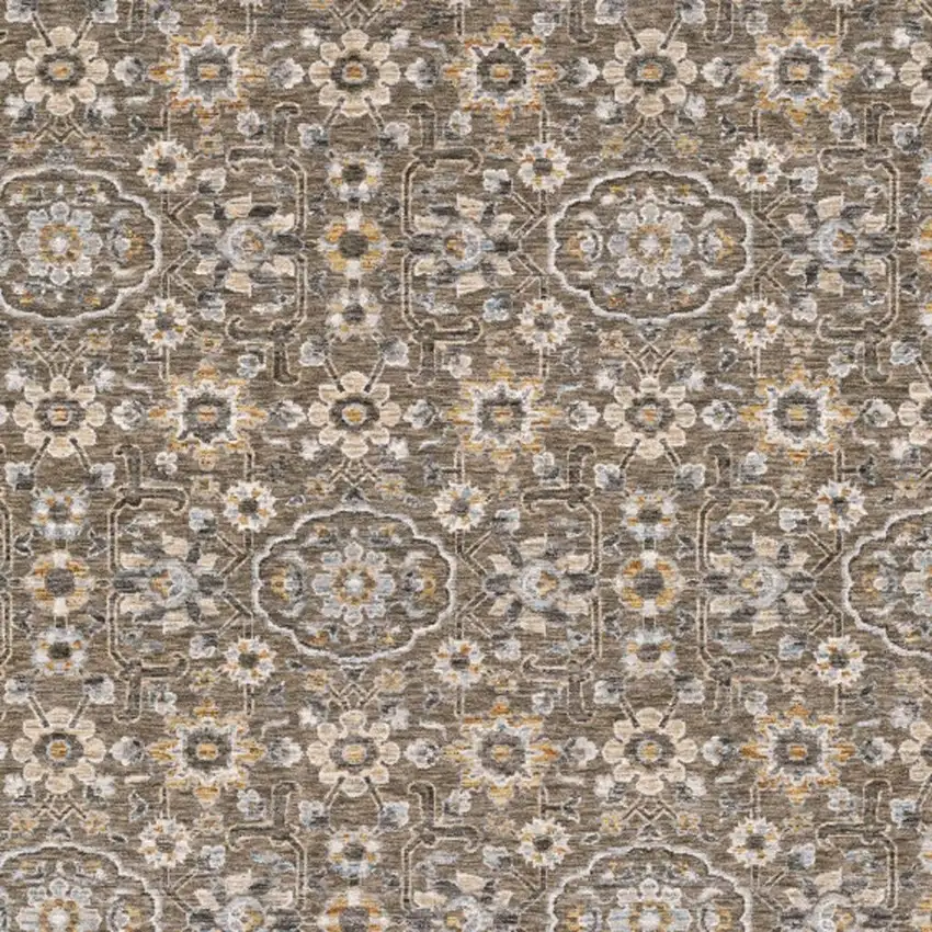 Grey And Tan Floral Power Loom Stain Resistant Area Rug With Fringe Photo 6