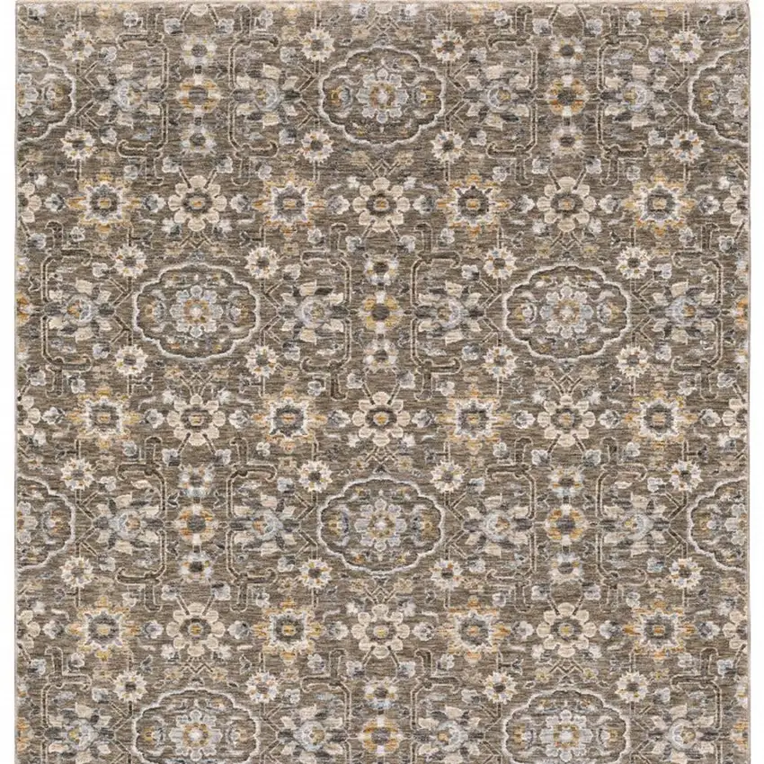 Grey And Tan Floral Power Loom Stain Resistant Area Rug With Fringe Photo 8