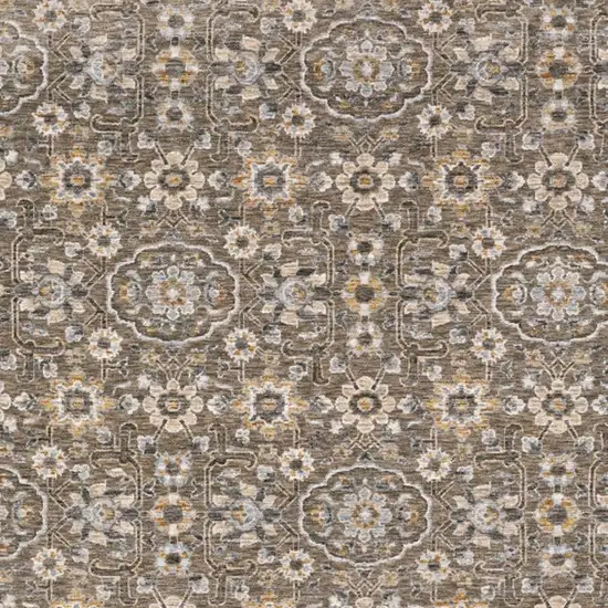 Grey And Tan Floral Power Loom Stain Resistant Area Rug With Fringe Photo 3