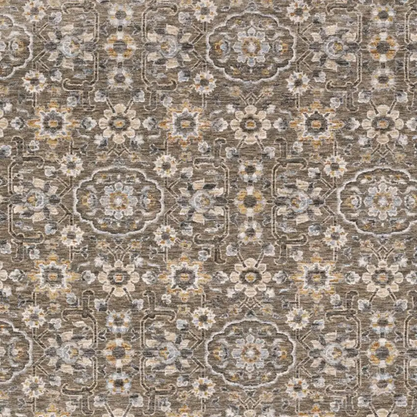 Grey And Tan Floral Power Loom Stain Resistant Area Rug With Fringe Photo 3