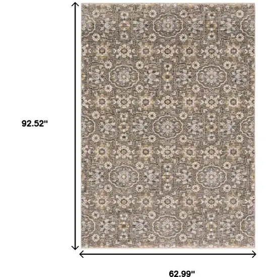 Grey And Tan Floral Power Loom Stain Resistant Area Rug With Fringe Photo 5